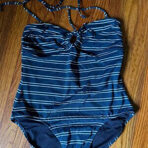 Tommy Hilfiger Swim Navy Nautical Stripe Keyhole Halter Swimsuit